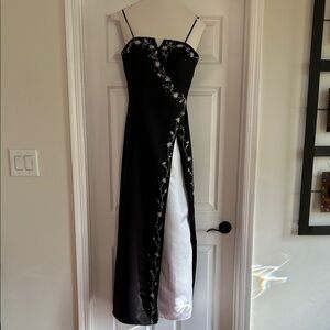 Alexia Designs Black and White spaghetti straps white beading